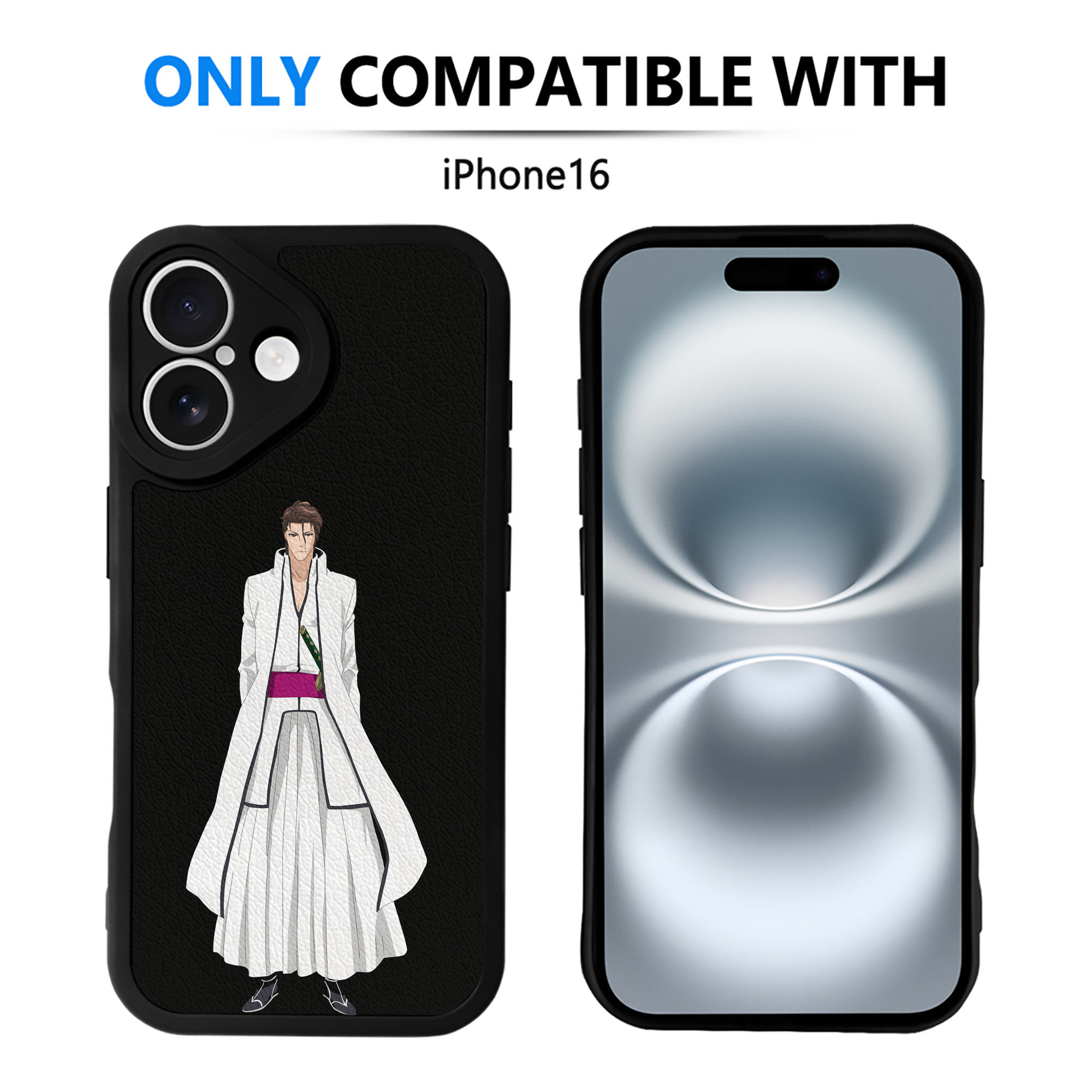 （画像用） ブリーチ 藍染 惣右介（あいぜん そうすけ） BLEACH Aizen Sousuke 【iPhone 16シリーズ対応】シリコンスマホケース（レザー調） 材質：シリコン